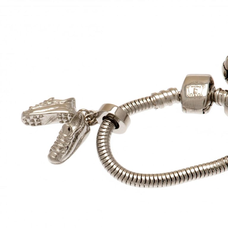 Everton FC Stainless Steel Charm Bracelet with Branded Clasp and Laser Cut Football Charms