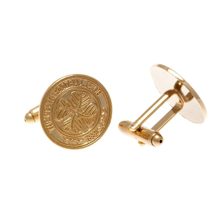 Celtic FC Gold Plated Crest Cufflinks - Detailed Football Enamel Design