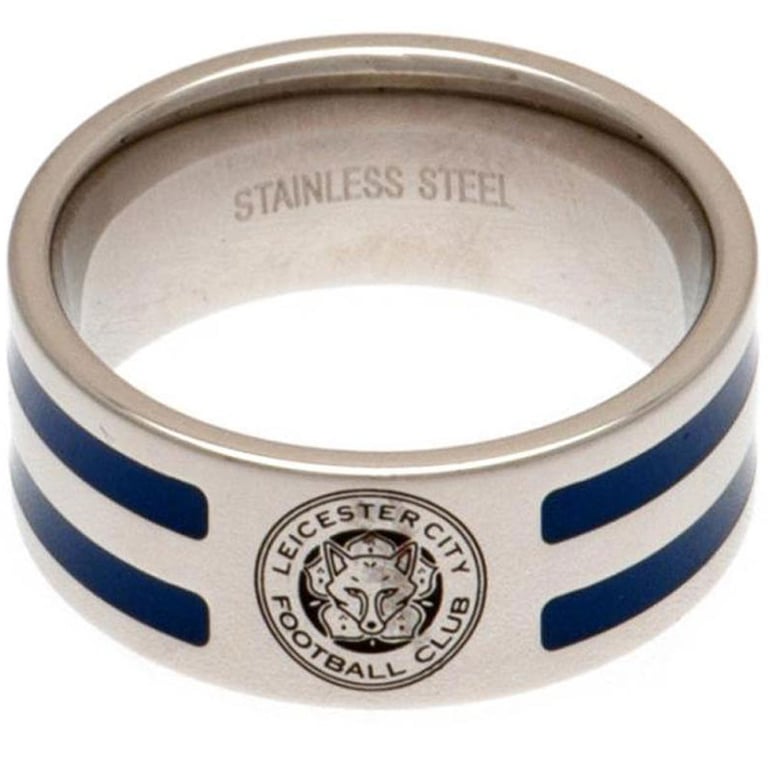 Leicester City FC Colour Stripe Stainless Steel Ring with Chrome Finish and Engraved Crest
