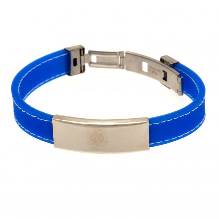 Leicester City FC Silicone Crest Bracelet - Blue Stainless Steel Club Logo Wristband