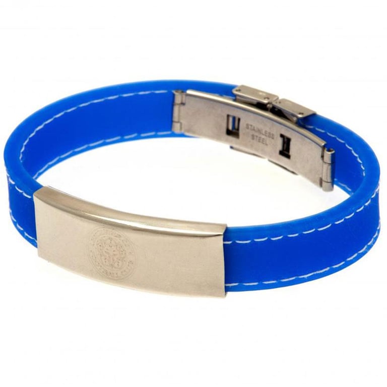 Leicester City FC Silicone Crest Bracelet - Blue Stainless Steel Club Logo Wristband