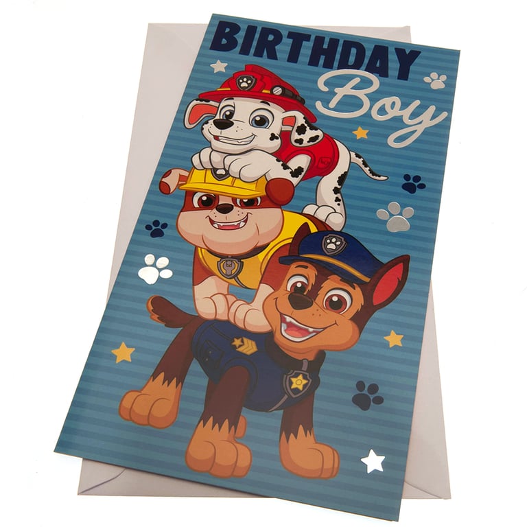 Paw Patrol Colourful Birthday Card for Boys - Blue Background and Awesome Day Message