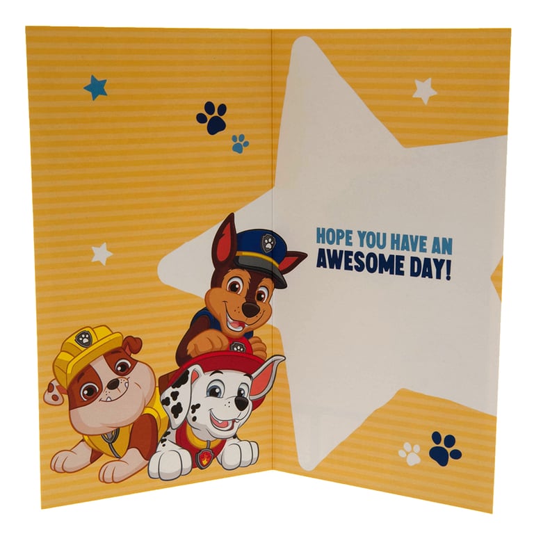 Paw Patrol Colourful Birthday Card for Boys - Blue Background and Awesome Day Message