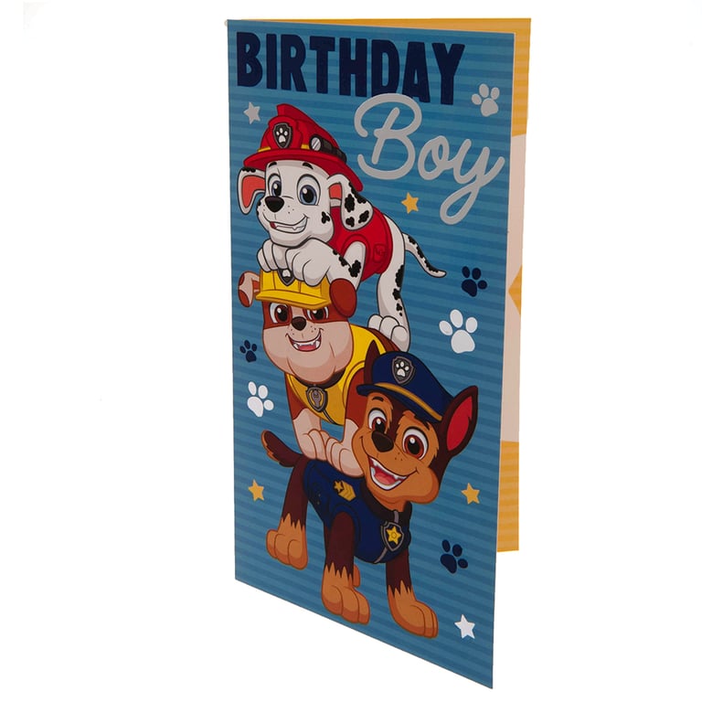 Paw Patrol Colourful Birthday Card for Boys - Blue Background and Awesome Day Message