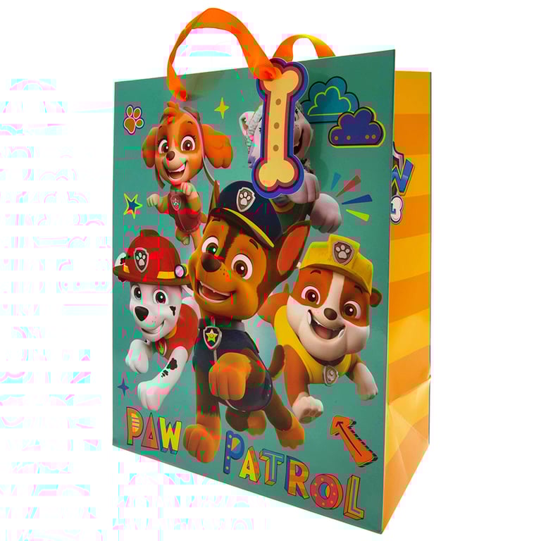 Paw Patrol Medium Multi Color Gift Bag with Vibrant Character Images and Woven Handles