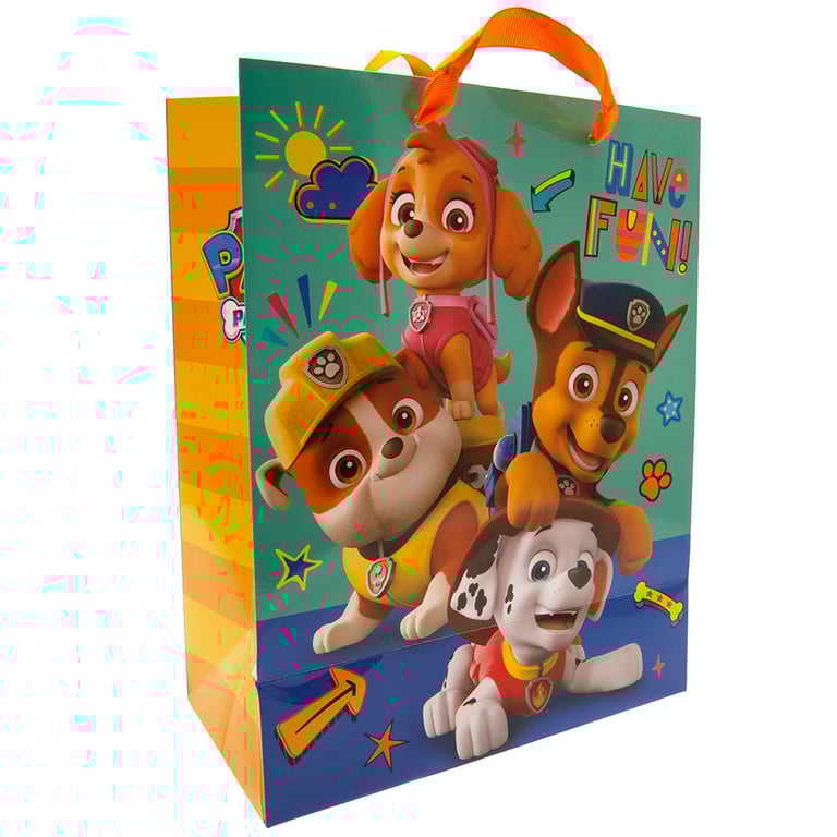 Paw Patrol Medium Multi Color Gift Bag with Vibrant Character Images and Woven Handles