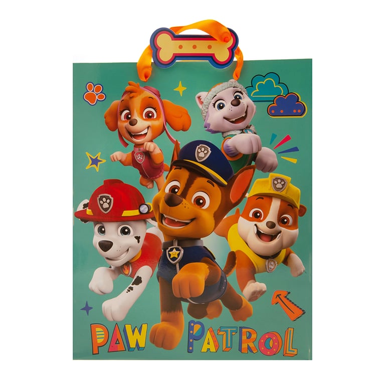 Paw Patrol Medium Multi Color Gift Bag with Vibrant Character Images and Woven Handles