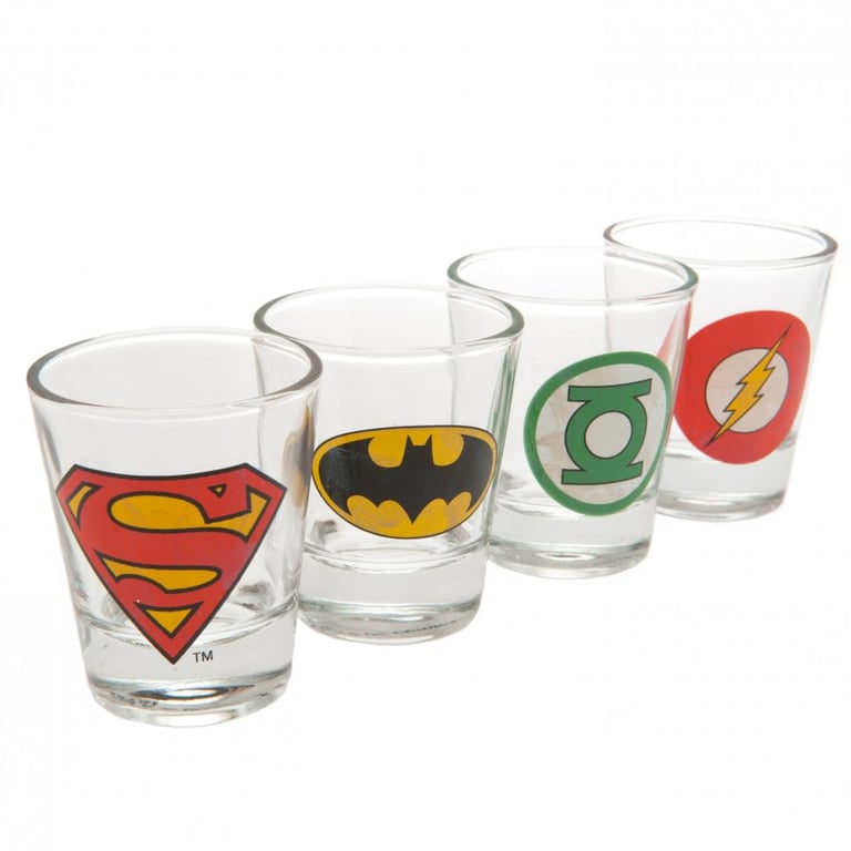 DC Comics 4pk Unique Logo Shot Glass Set - Perfect Party Drinking Glasses