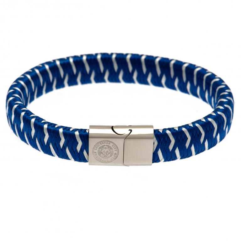 Leicester City FC Woven Dual Colour Fabric Bracelet with Engraved Club Crest and Stainless Steel Clasp