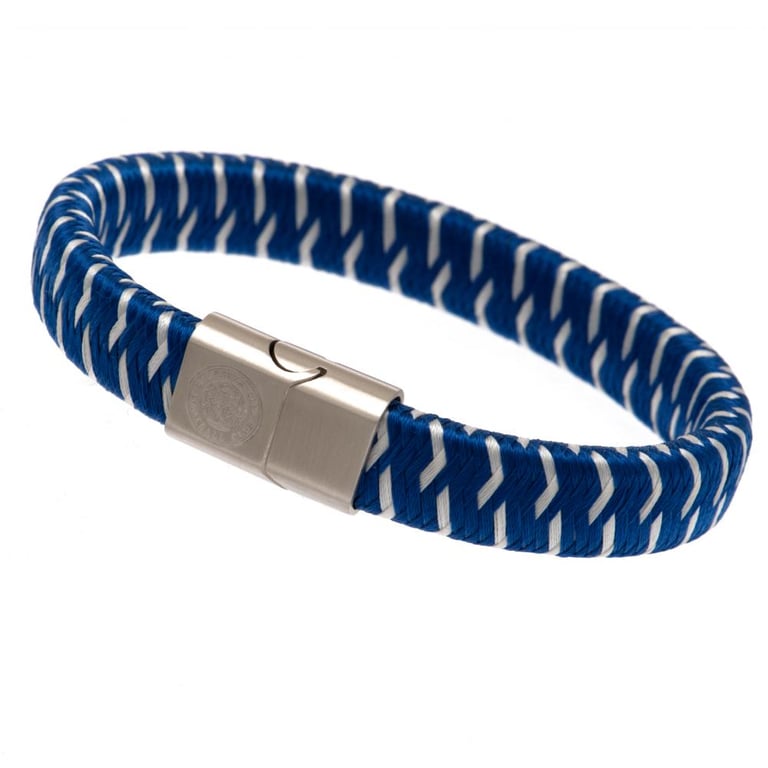 Leicester City FC Woven Dual Colour Fabric Bracelet with Engraved Club Crest and Stainless Steel Clasp