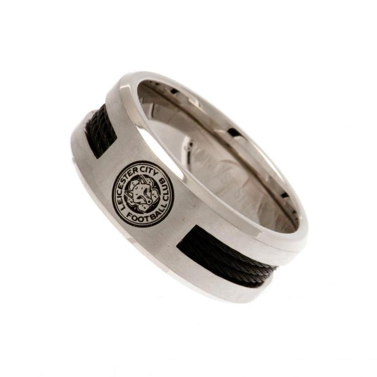 Leicester City FC Black Inlay Stainless Steel Ring - Official Crest Edition