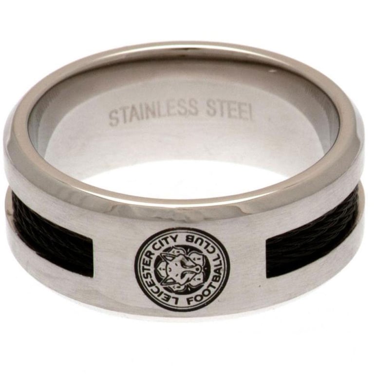 Leicester City FC Black Inlay Stainless Steel Ring - Official Crest Edition
