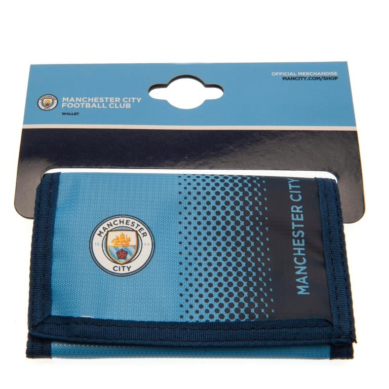 Manchester City FC Fade Wallet - Club Crest Design with 5 Internal Compartments and Zip Pocket