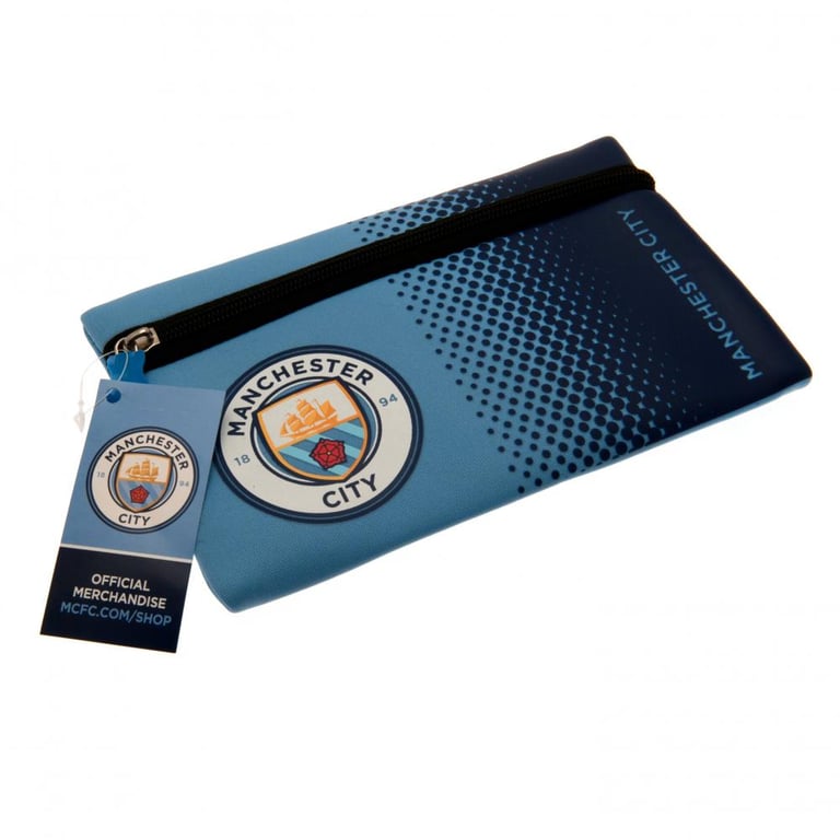 Manchester City FC Neoprene Pencil Case - Sky Blue Navy Fade Crest Design