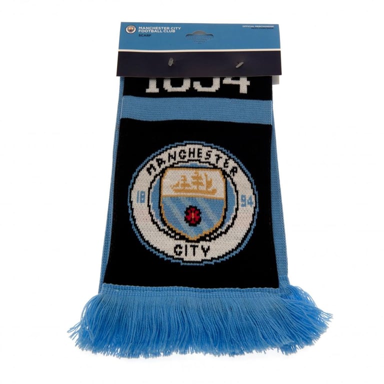 Manchester City FC Nero Jacquard Scarf - Sky Blue Navy Club Crest Design