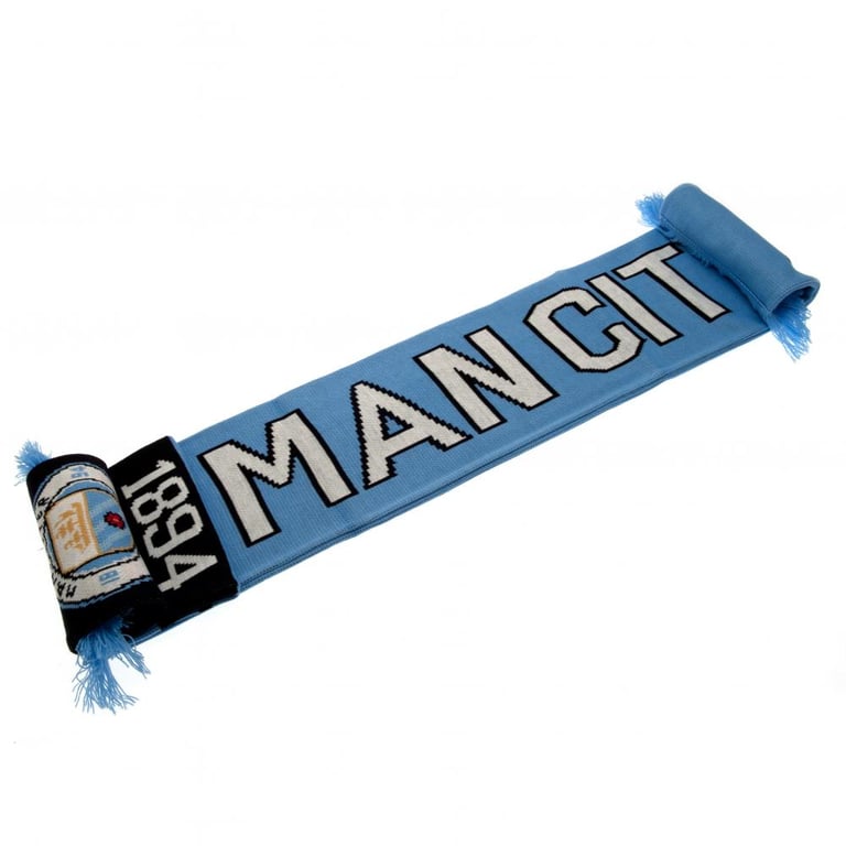 Manchester City FC Nero Jacquard Scarf - Sky Blue Navy Club Crest Design