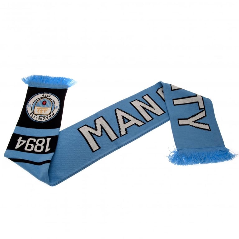 Manchester City FC Nero Jacquard Scarf - Sky Blue Navy Club Crest Design