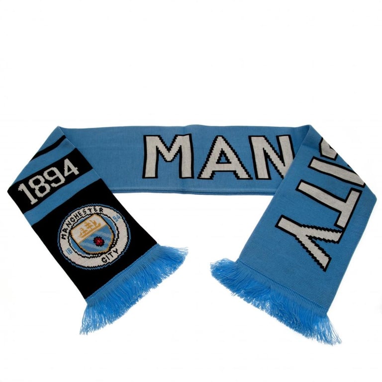Manchester City FC Nero Jacquard Scarf - Sky Blue Navy Club Crest Design