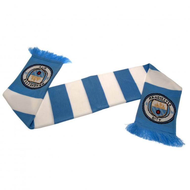 Manchester City FC Bar Stripe Jacquard Knit Scarf - Official Club Crest Design