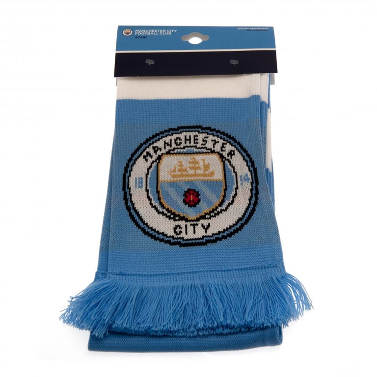 Manchester City FC Bar Stripe Jacquard Knit Scarf - Official Club Crest Design