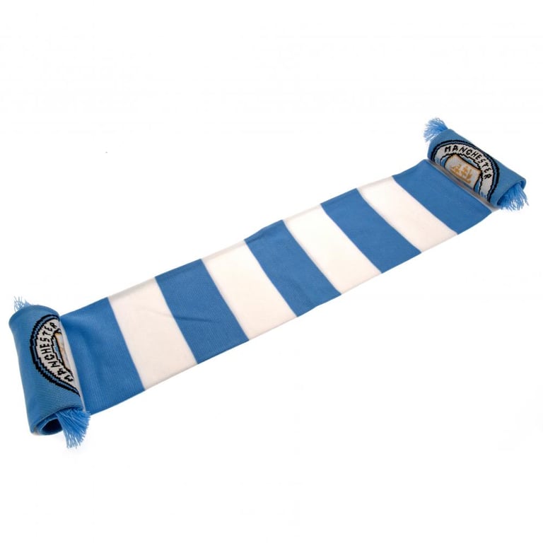 Manchester City FC Bar Stripe Jacquard Knit Scarf - Official Club Crest Design