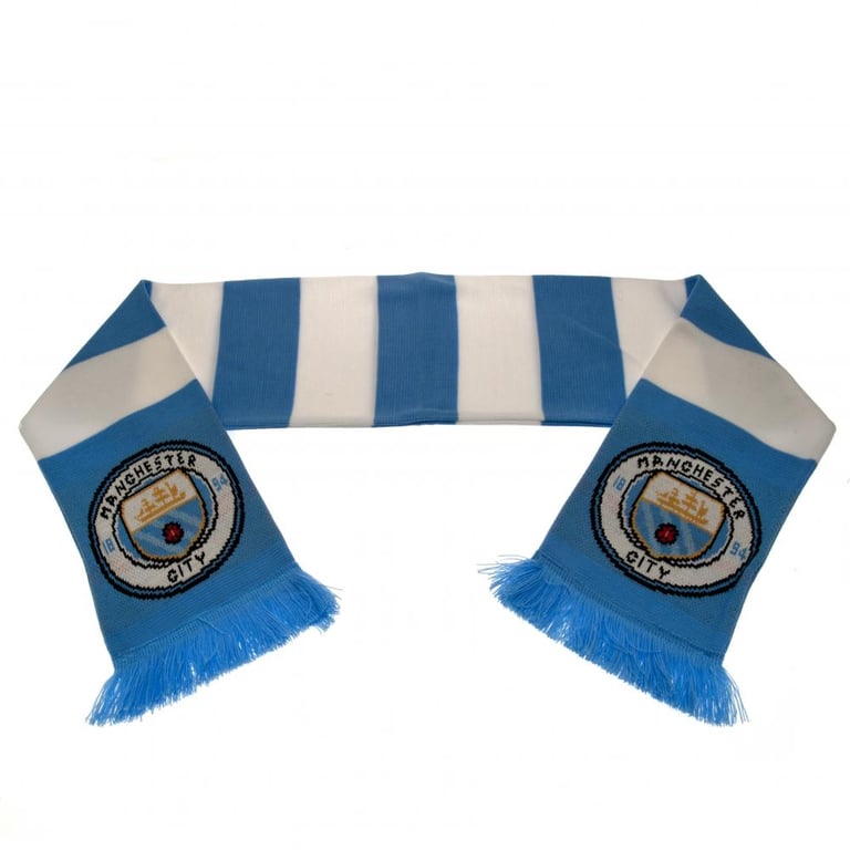 Manchester City FC Bar Stripe Jacquard Knit Scarf - Official Club Crest Design