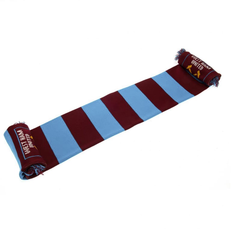 West Ham United FC Claret and Blue Jacquard Knit Bar Stripe Scarf with Club Crest