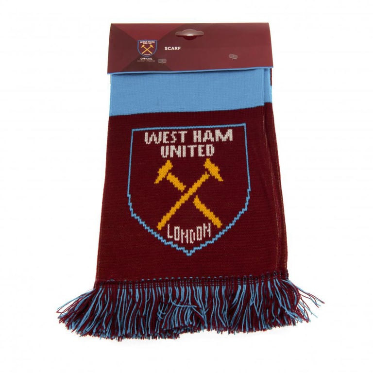 West Ham United FC Claret and Blue Jacquard Knit Bar Stripe Scarf with Club Crest
