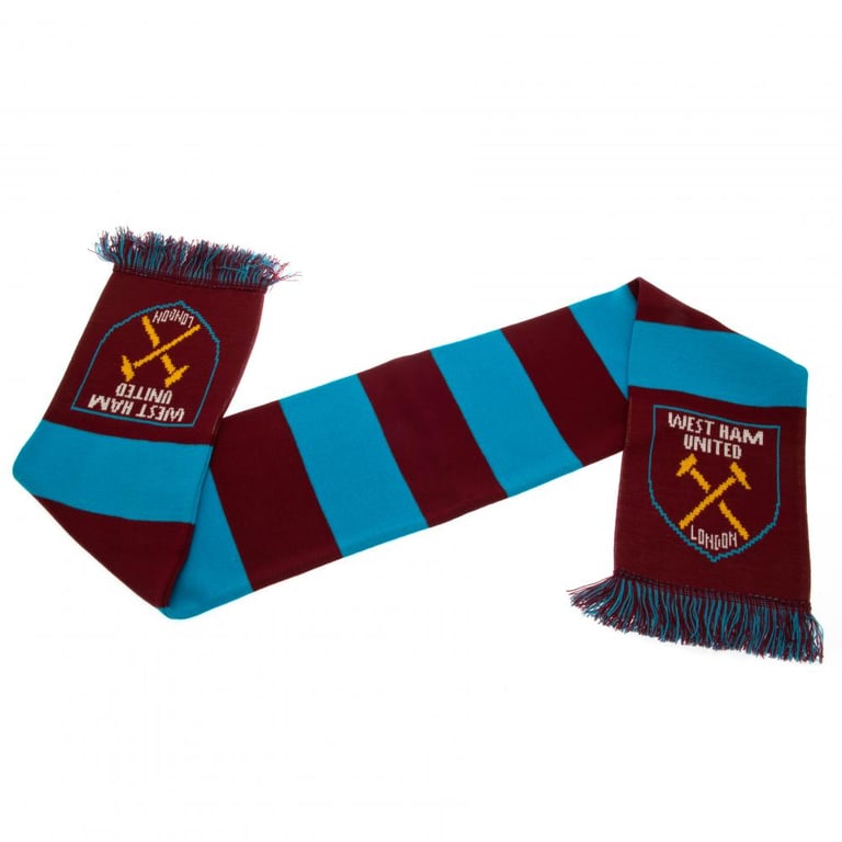 West Ham United FC Claret and Blue Jacquard Knit Bar Stripe Scarf with Club Crest