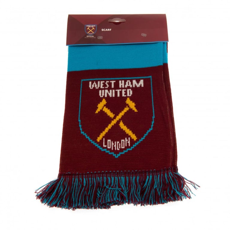 West Ham United FC Claret and Blue Jacquard Knit Bar Stripe Scarf with Club Crest
