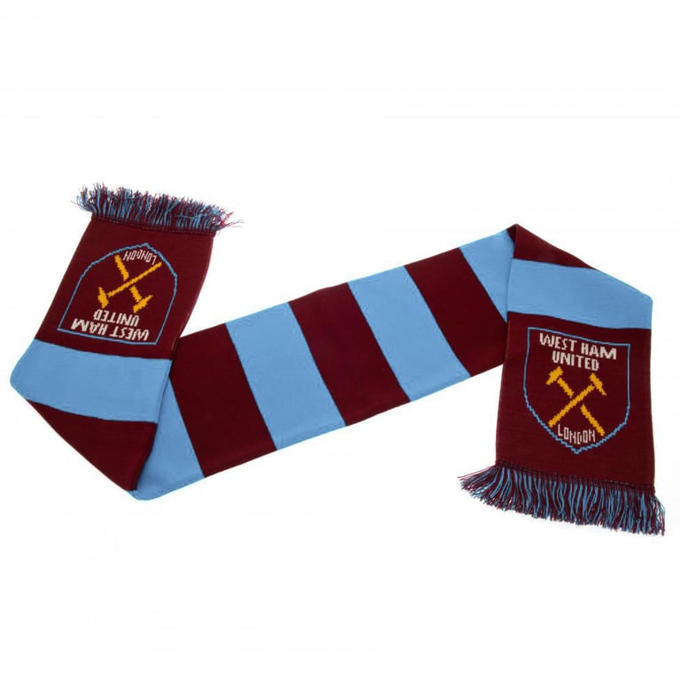 West Ham United FC Claret and Blue Jacquard Knit Bar Stripe Scarf with Club Crest