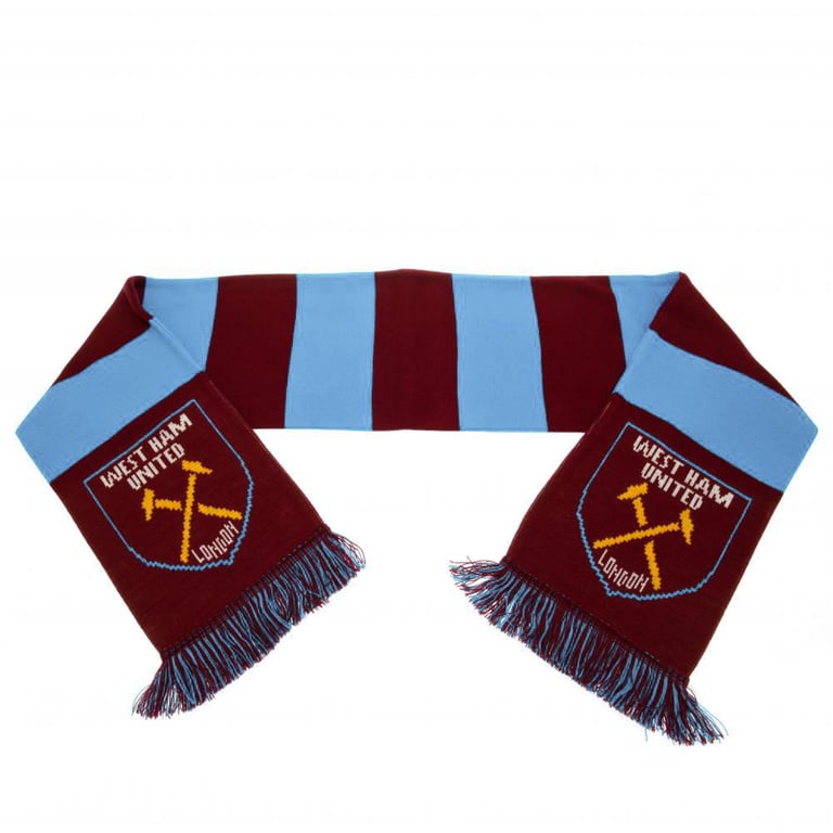 West Ham United FC Claret and Blue Jacquard Knit Bar Stripe Scarf with Club Crest