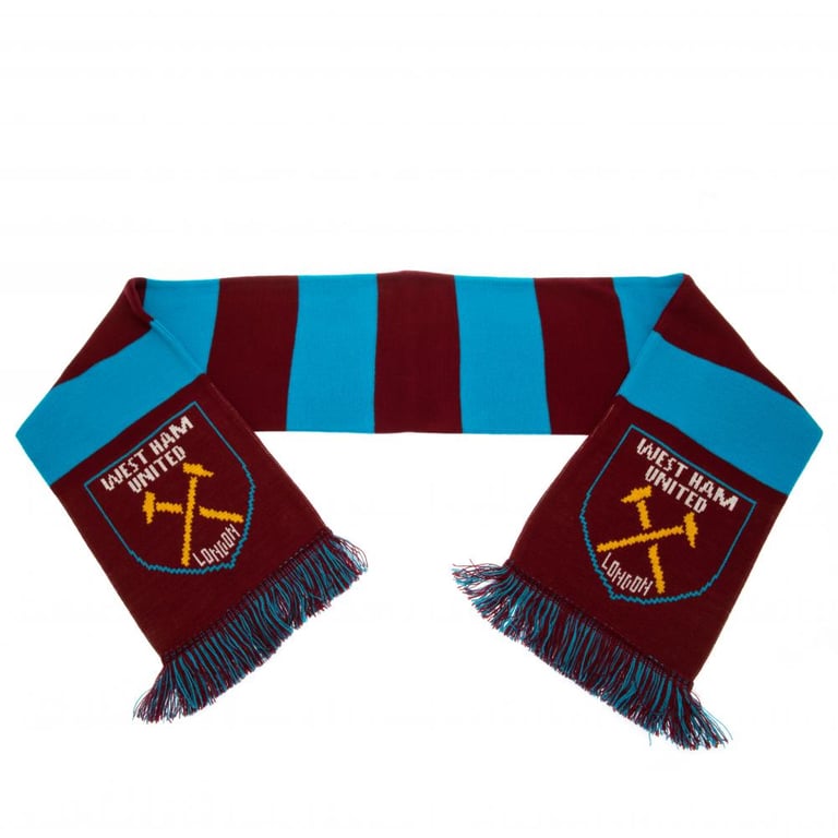 West Ham United FC Claret and Blue Jacquard Knit Bar Stripe Scarf with Club Crest