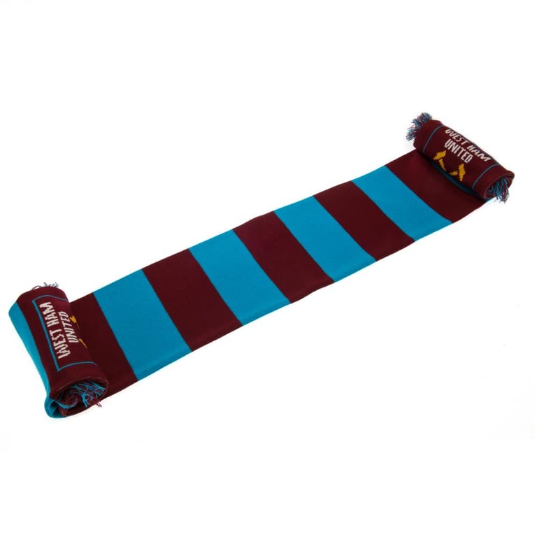West Ham United FC Claret and Blue Jacquard Knit Bar Stripe Scarf with Club Crest