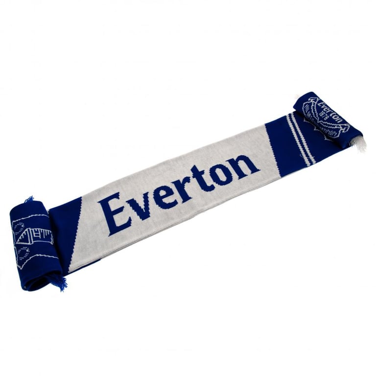 Everton FC Royal Blue Jacquard Knit Scarf with Club Crest and White Fringe