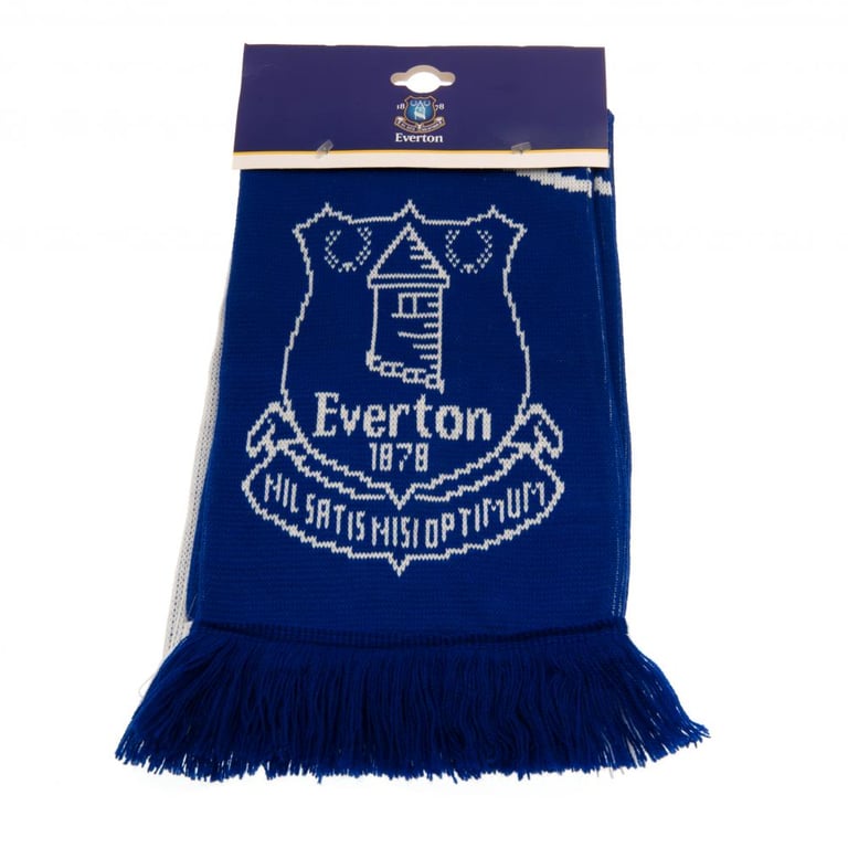 Everton FC Royal Blue Jacquard Knit Scarf with Club Crest and White Fringe
