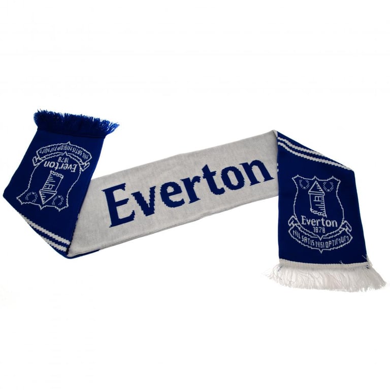 Everton FC Royal Blue Jacquard Knit Scarf with Club Crest and White Fringe