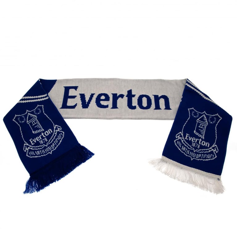 Everton FC Royal Blue Jacquard Knit Scarf with Club Crest and White Fringe