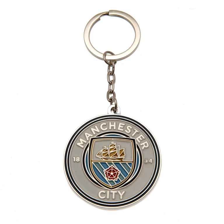 Manchester City FC Crest Metal Keyring with Enamel Infill and Silver Finish
