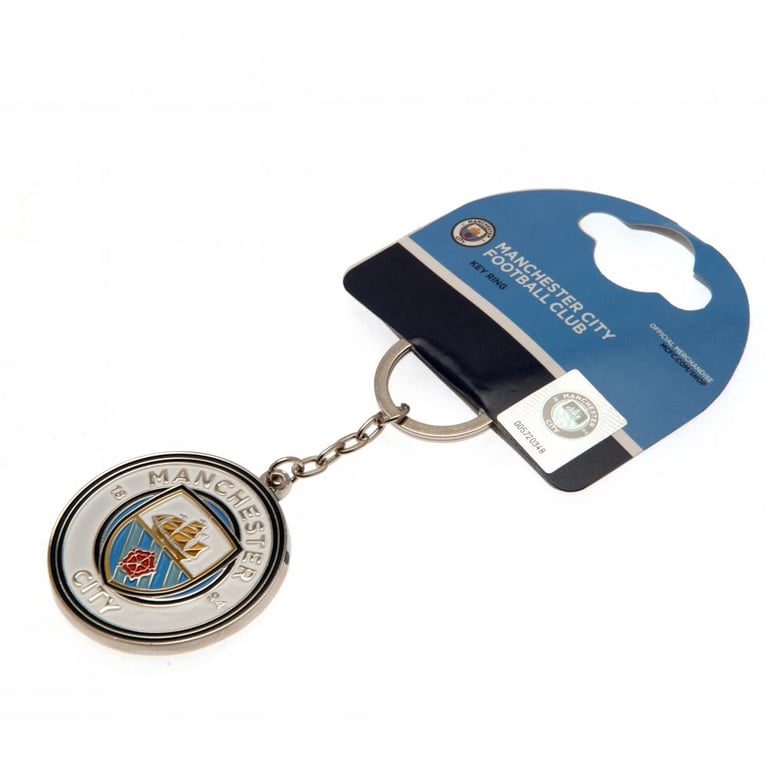Manchester City FC Crest Metal Keyring with Enamel Infill and Silver Finish