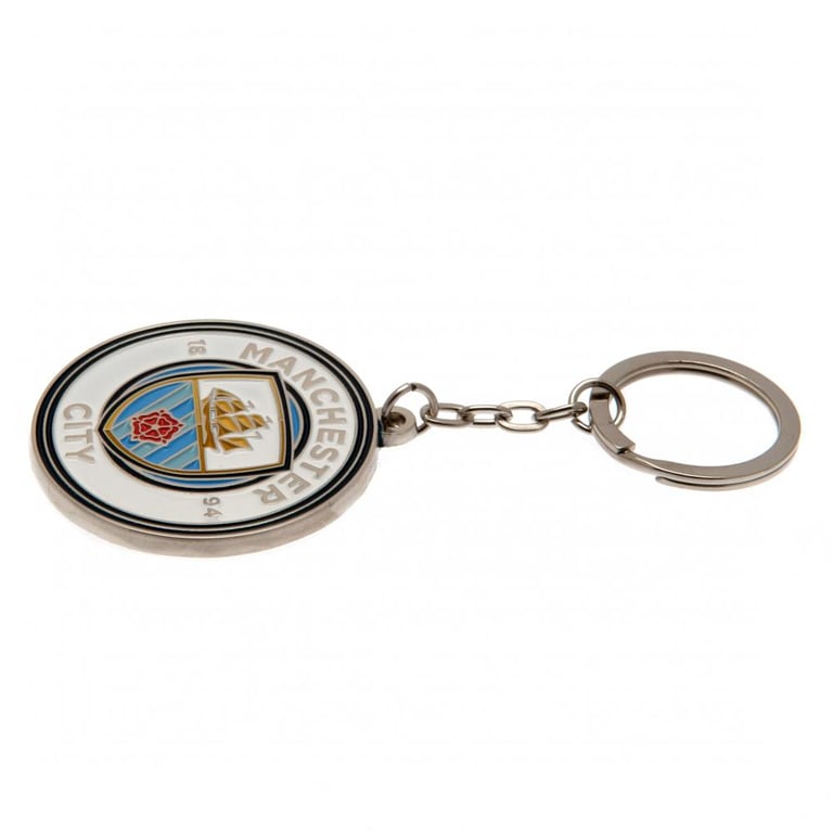 Manchester City FC Crest Metal Keyring with Enamel Infill and Silver Finish