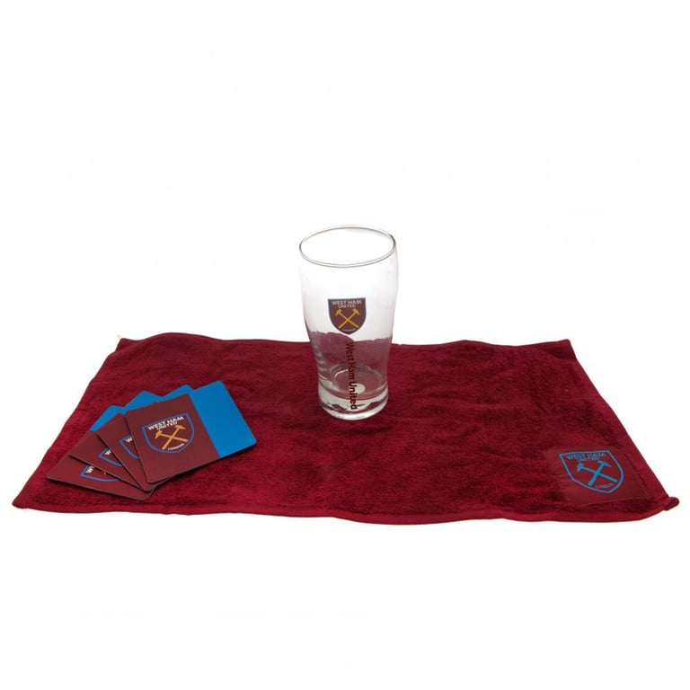 West Ham United FC Mini Bar Set - Claret Pint Glass & Club Crest Beer Mats