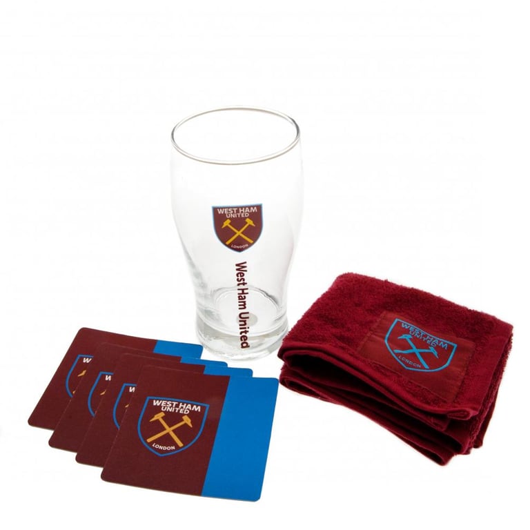 West Ham United FC Mini Bar Set - Claret Pint Glass & Club Crest Beer Mats