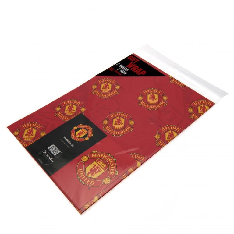 Manchester United FC Crest Gift Wrap - 2 Sheets of Vibrant Red Background Wrap with Exclusive Team Crests and Tags