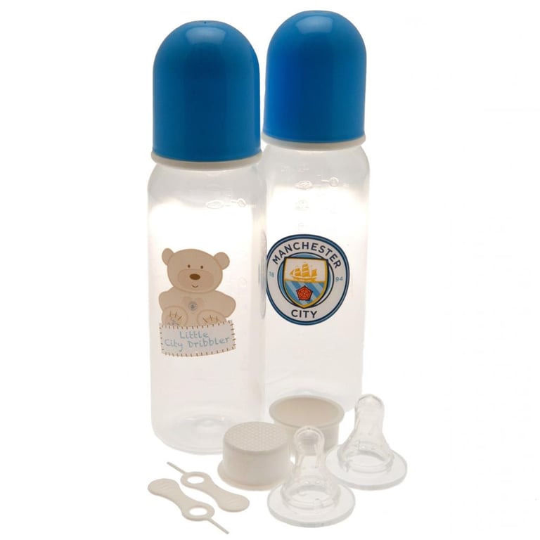 Manchester City FC 2pk BPA Free Baby Bottles - Reduces Colic & High Temp Resistant