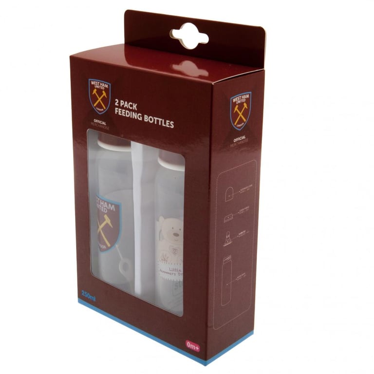 West Ham United FC 2pk BPA-Free Baby Bottles - Reduces Colic & High Temperature Resistant