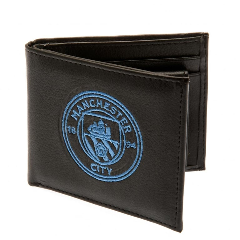 Manchester City FC Embroidered PU Wallet - Club Crest Design, 3 Card Slots & Secure Compartments