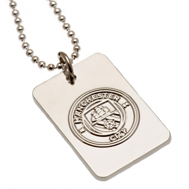 Manchester City FC Silver Plated Dog Tag with Chrome Finish and Club Crest Engraving
