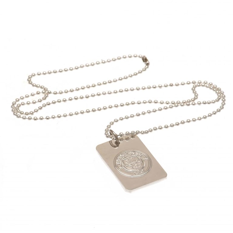 Manchester City FC Silver Plated Dog Tag with Chrome Finish and Club Crest Engraving