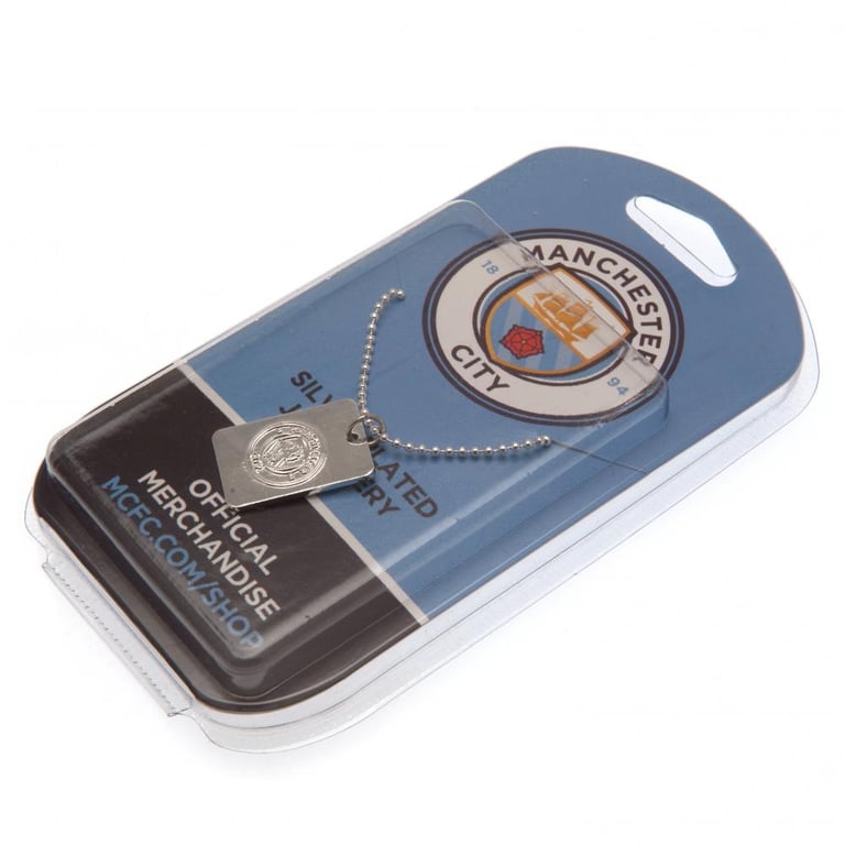 Manchester City FC Silver Plated Dog Tag with Chrome Finish and Club Crest Engraving
